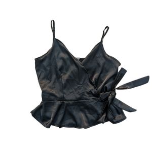NWT Black VNeck Satin Cami Sleeveless Wrap Top Cropped NastyGal Blouse PlusSz 16